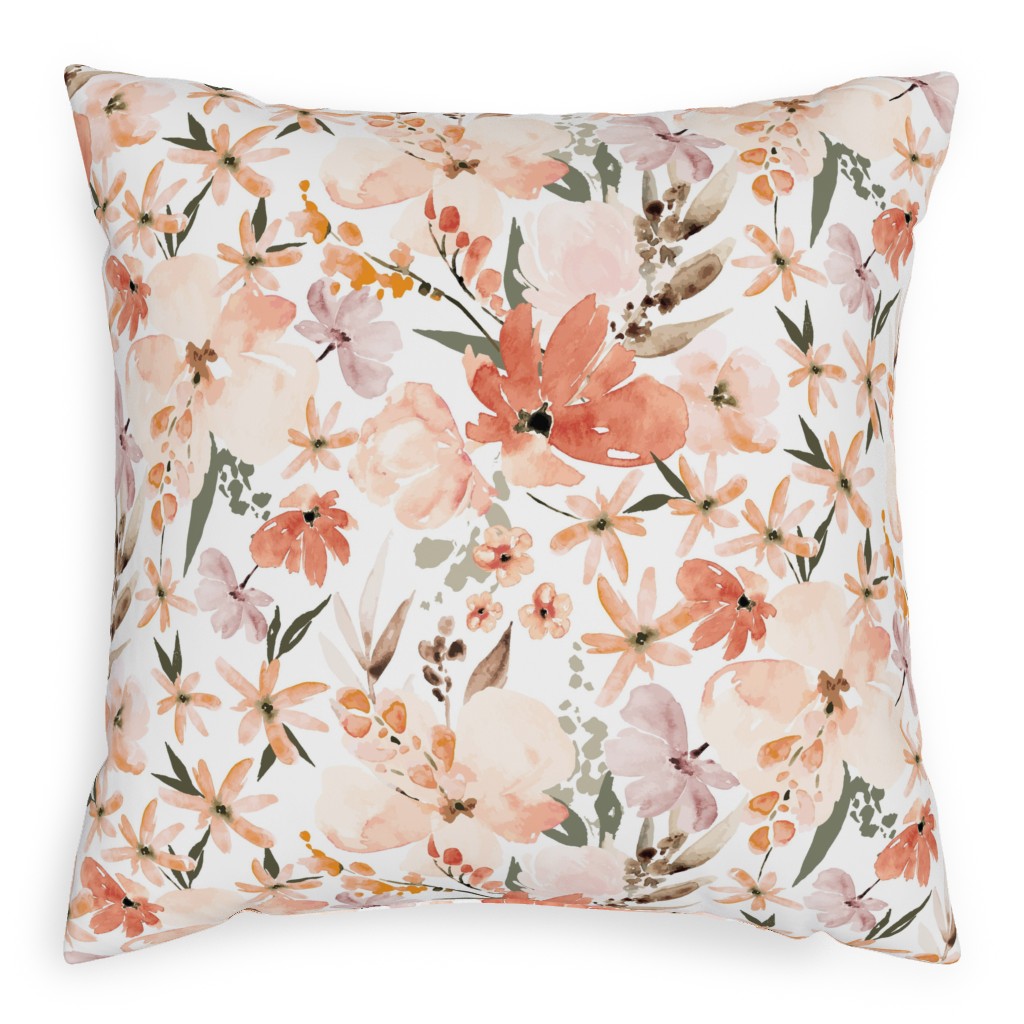 Earth Tone Floral Summer in Peach & Apricot Pillow, Woven, White, 20x20, Double Sided, Pink