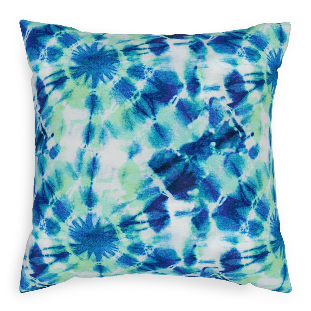 Tie Dye Ink Splat Indigo and Green Pillow, Woven, White, 20x20, Double Sided, Blue