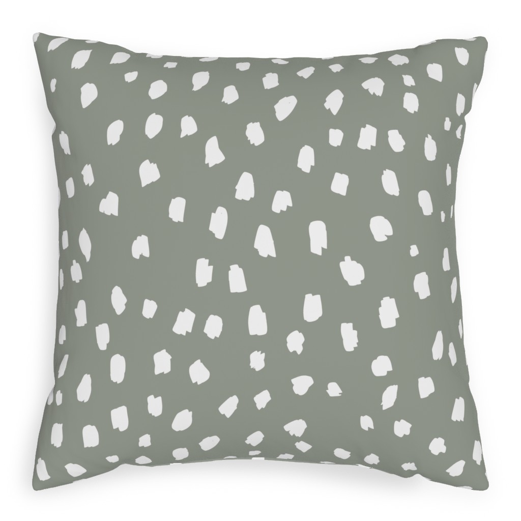 Painterly White Marks Pillow, Woven, White, 20x20, Double Sided, Green, Light Gray