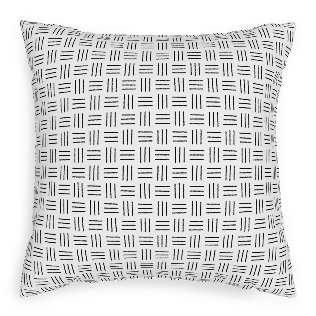 Mudcloth Basket Weave - Black on White Pillow, Woven, White, 20x20, Double Sided, White, White