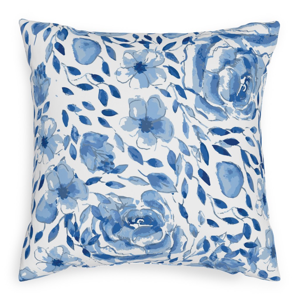 the Flow of the Garden - Blue Pillow, Woven, White, 20x20, Double Sided, Blue, True Blue