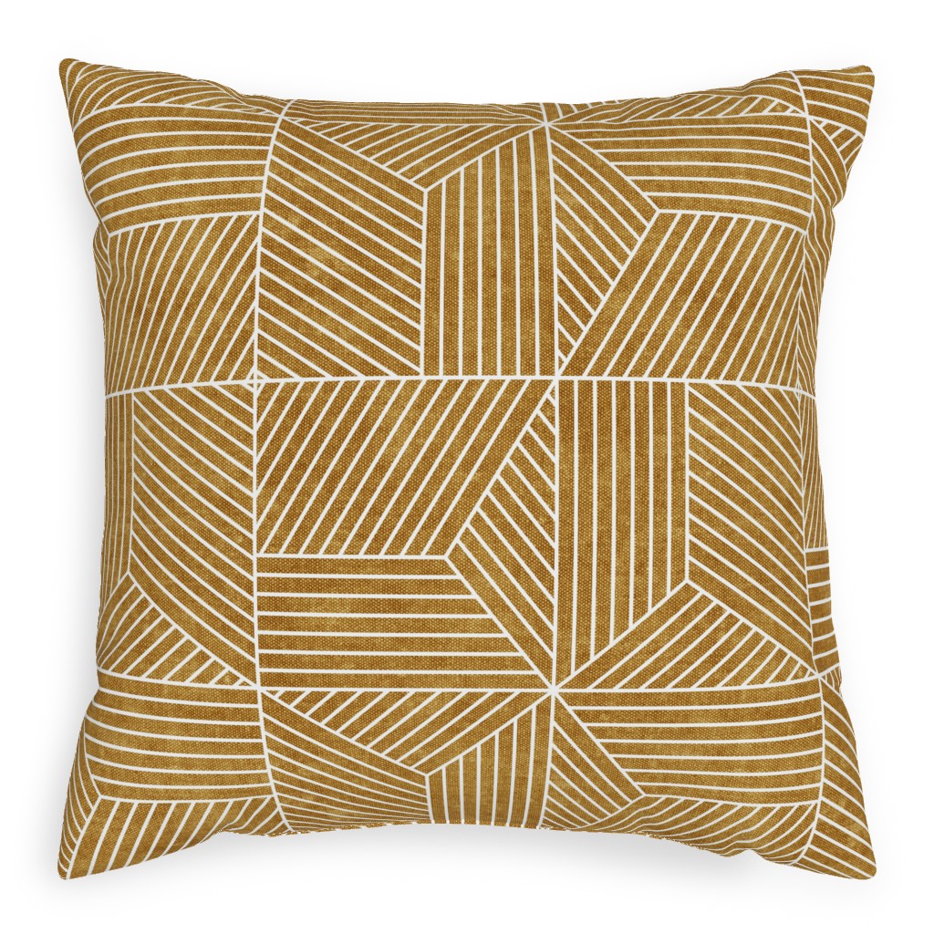 Bohemian Geometric Tiles - Mustard Pillow, Woven, White, 20x20, Double Sided, Yellow