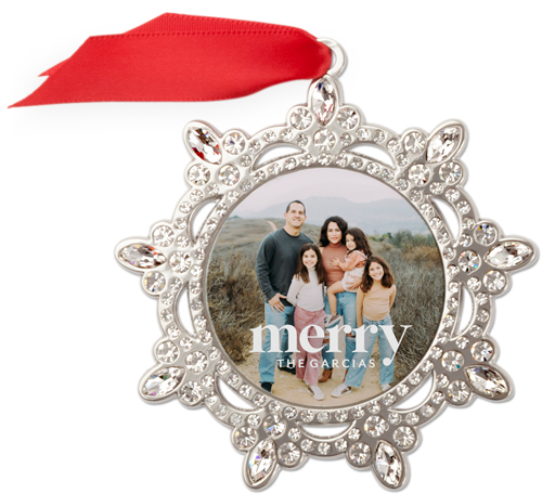 Modern Bold Merry Jeweled Ornament, None, White, Snowflake