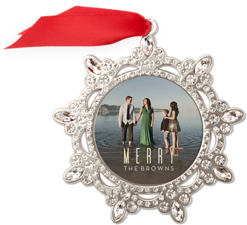 Modern Merry Type Jeweled Ornament, None, White, Snowflake