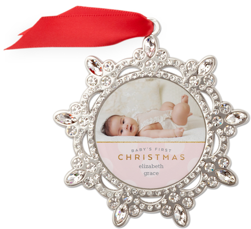 Baby's First Christmas Dots Jeweled Ornament, None, Pink, Snowflake Ornament
