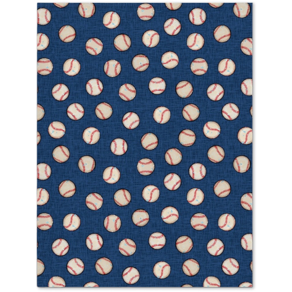 Baseball Balls on Blue Linen Journal, Blue, True Blue