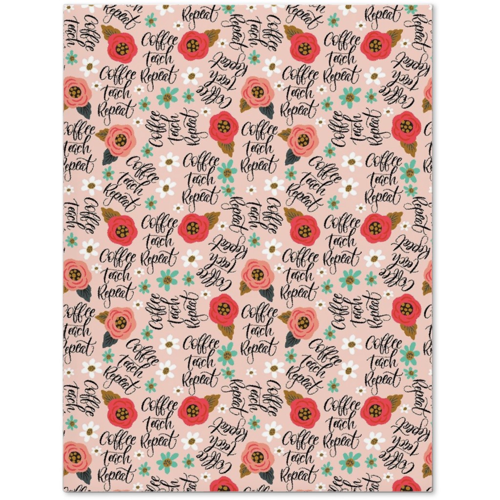 Coffee Teach Repeat - Floral - Pink Journal, Pink, Bright Pink