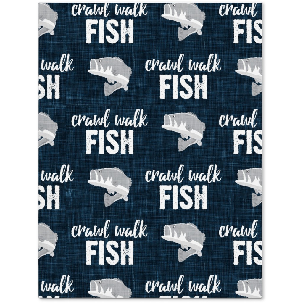 Crawl Walk Fish - Bass Fishing - Navy Blue and Grey Journal, Blue, True Blue