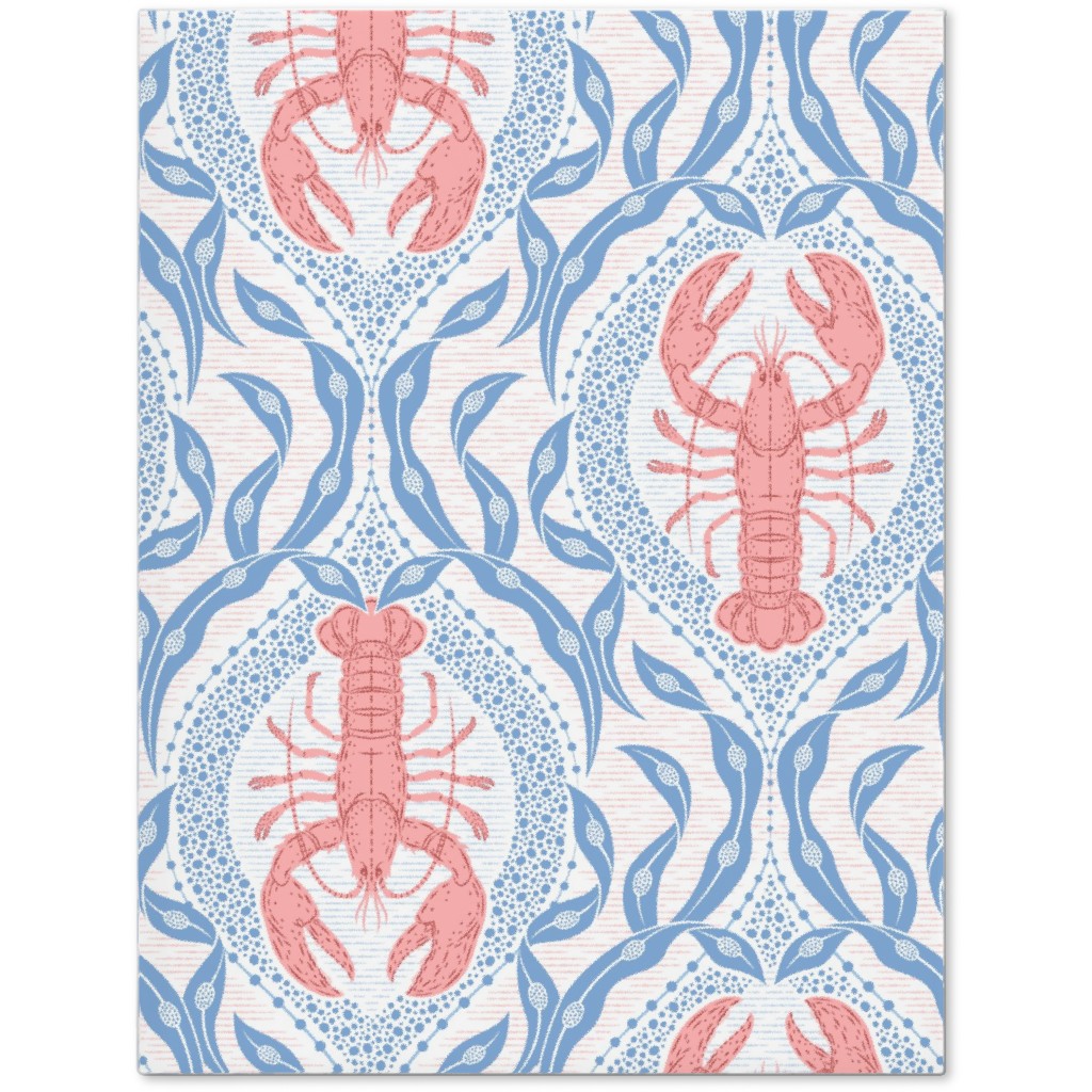 Lobster and Seaweed Nautical Damask - White, Coral Pink and Cornflower Blue Journal, Blue, True Blue