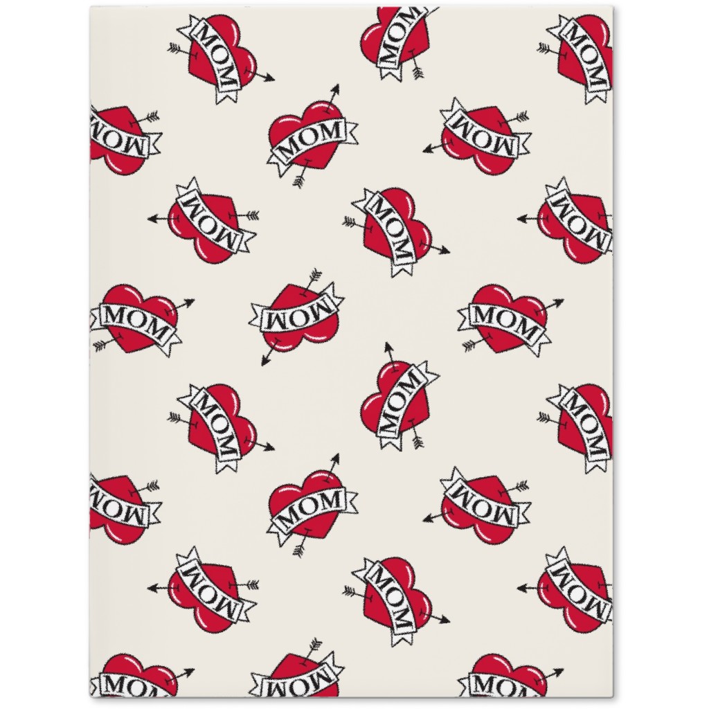 Mom Heart Tattoo - Red on Cream Journal, Red, Red
