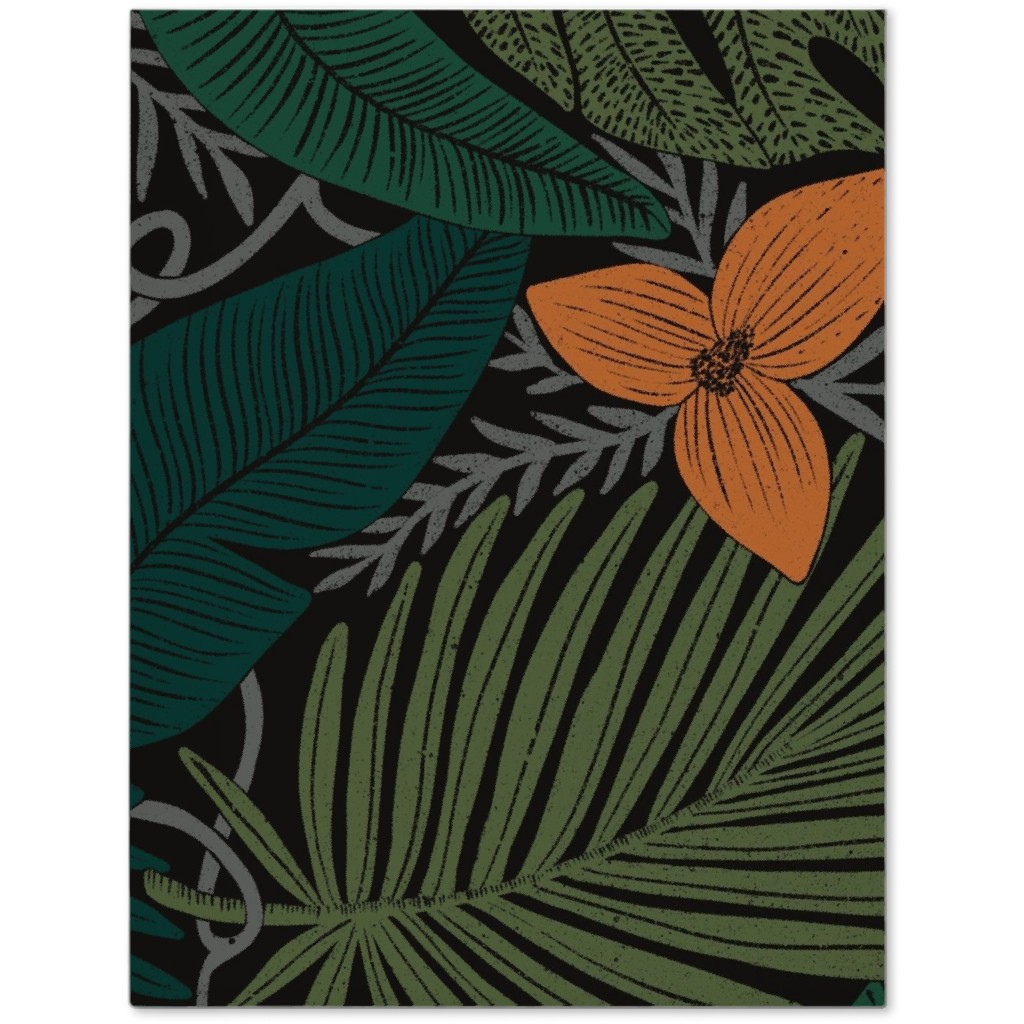 Moody Tropical Floral - Orange on Black Journal, Green, Classic Green