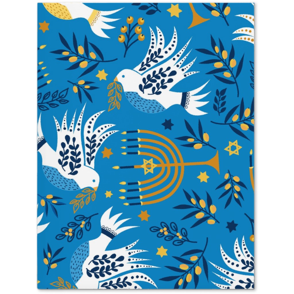Hanukkah Birds Menorahs - Light Blue Journal, Blue, True Blue