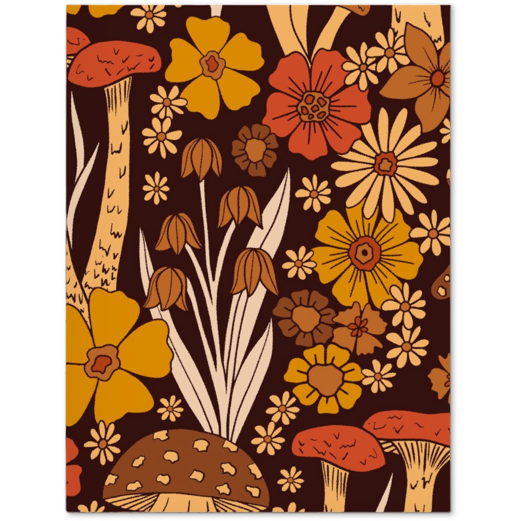 Retro 1970s Mushroom & Flowers - Brown and Orange Journal, Orange