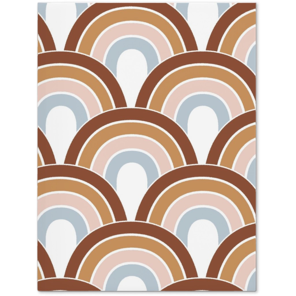 Retro Rainbow Waves - Scales and Curves - Rust Beige Blush Blue on White Journal, Orange