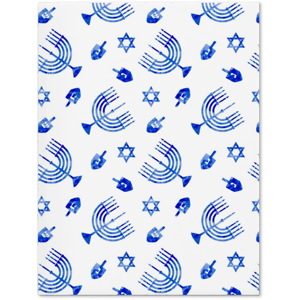 Hanukkah Watercolor Menorah, Dreidel, Star of David - Blue Journal, Blue