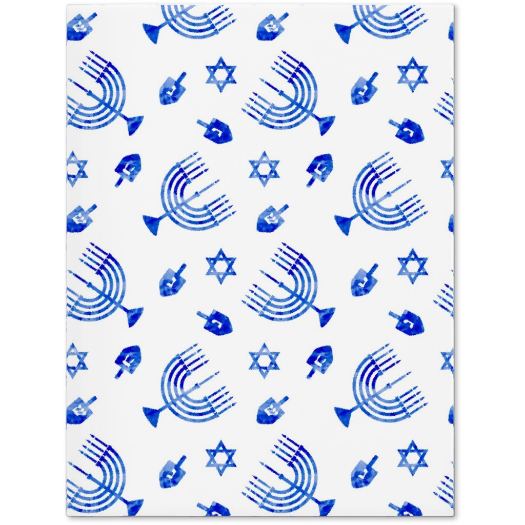 Hanukkah Watercolor Menorah, Dreidel, Star of David - Blue Journal, Blue, True Blue