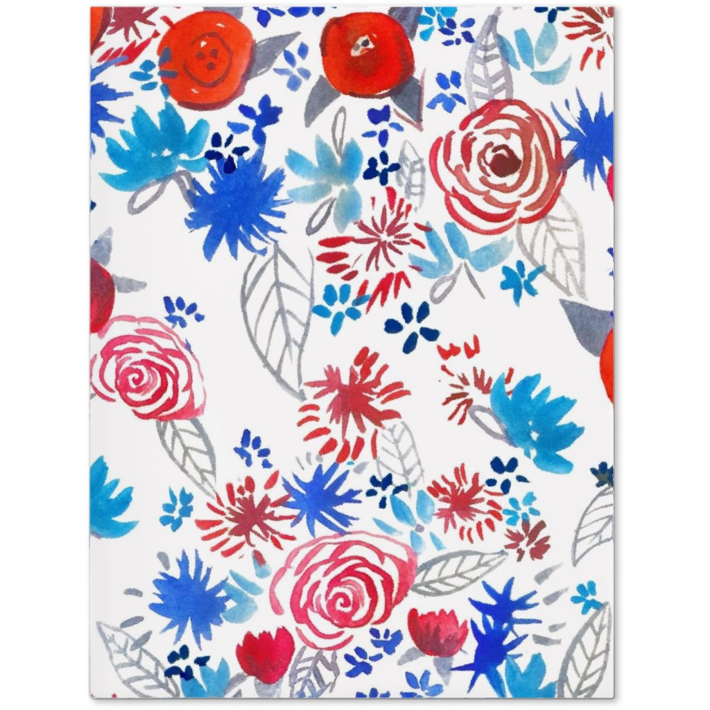 Patriotic Watercolor Floral - Red White and Blue Journal, Multicolor
