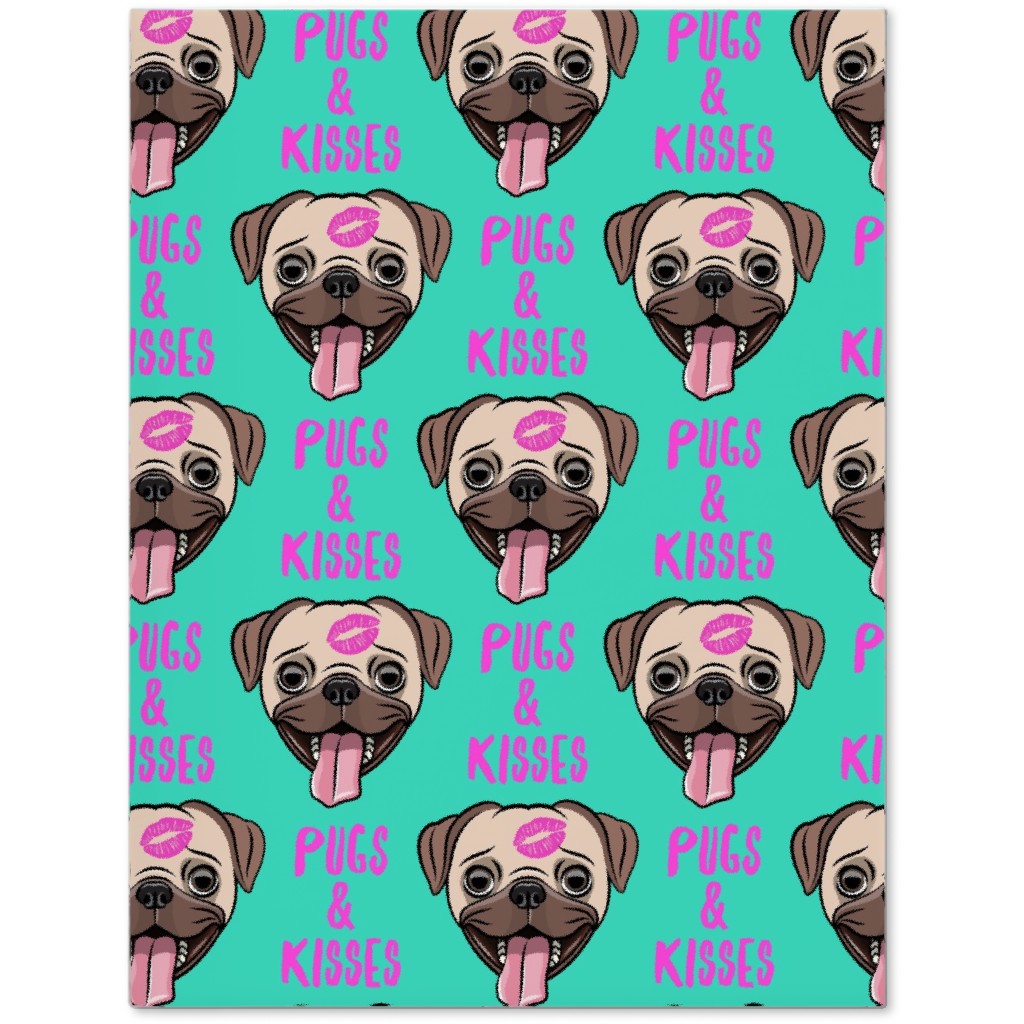 Pugs & Kisses - Cute Pug Dog - Teal Journal, Green, Classic Green