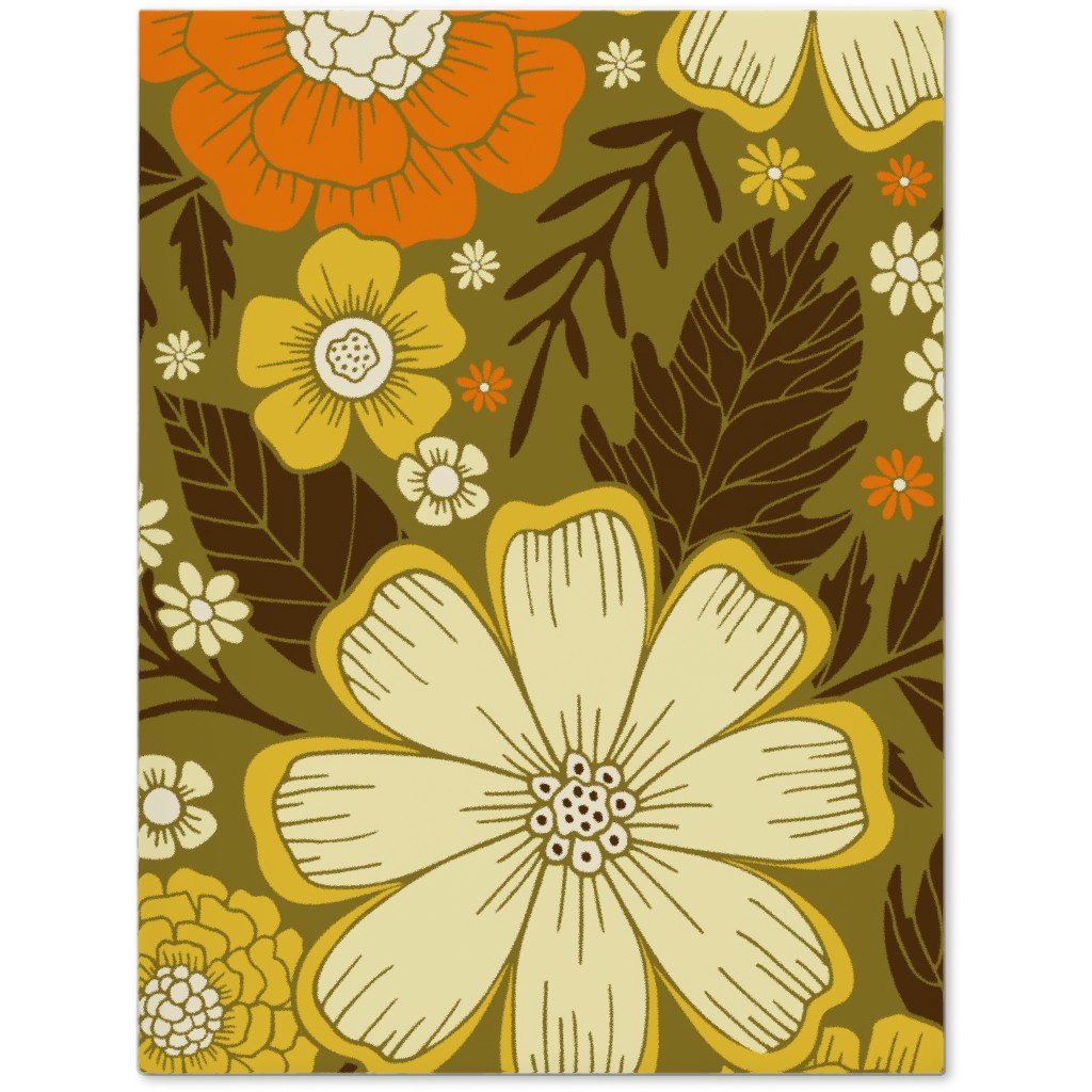 1970s Retro/Vintage Floral - Yellow and Brown Journal, Yellow, Classic Yellow