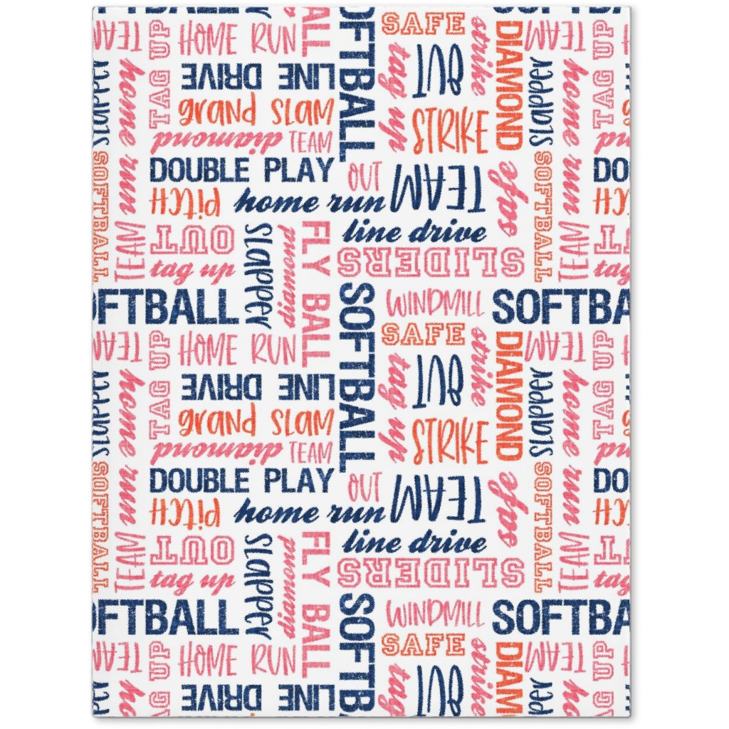 All Things Softball - Softball Typography - Pink Orange Blue Journal, Pink