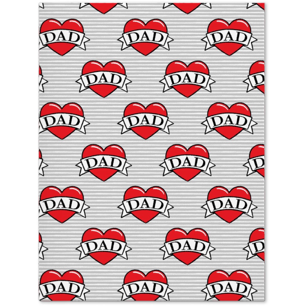 Dad Heart Tattoo - Red on Grey Stripes Journal, Red, Red