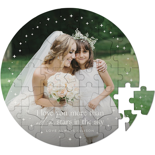 Moon And Stars Border Keepsake Puzzle, Circle, Keepsake, White