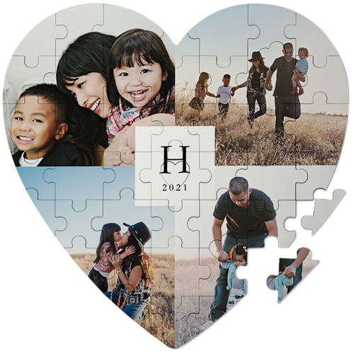 Modern Monogram Keepsake Puzzle, Heart, Keepsake, White