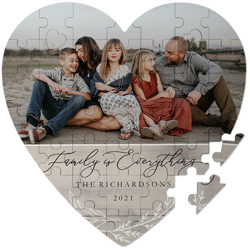 Rustic Family Foliage Keepsake Puzzle, Heart, Keepsake, Beige, rye