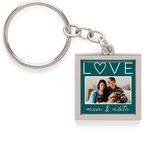 Heart Outline Love Pewter Key Ring, Blue