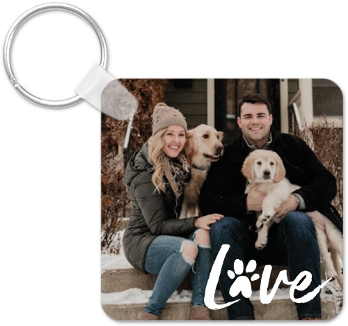 Playful Love Pawprint Key Ring, Square, White