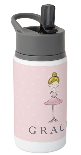 Princess Dancer Hearts Kids Water Bottle, 18oz, Kids Water Bottle, Yellow