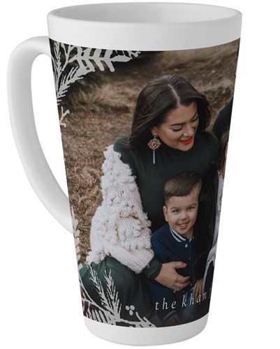 Foliage Overlay Tall Latte Mug, 17oz, White, white