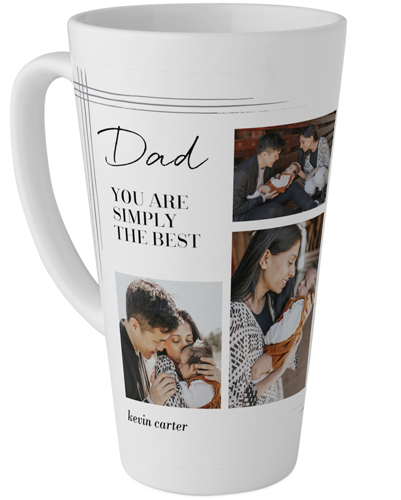 Corner Etched Frames Tall Latte Mug, 17oz, White, white