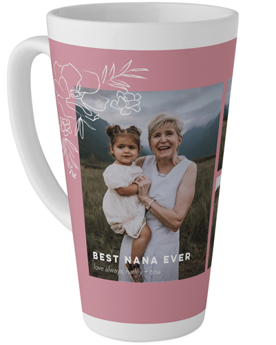 Foliage Corner Frame Tall Latte Mug, 17oz, Pink, faded rose