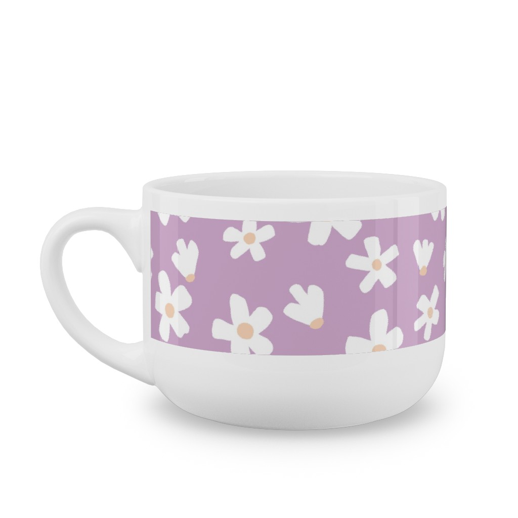 Daisy Garden Floral - Purple Latte Mug, White,  , 25oz, Purple