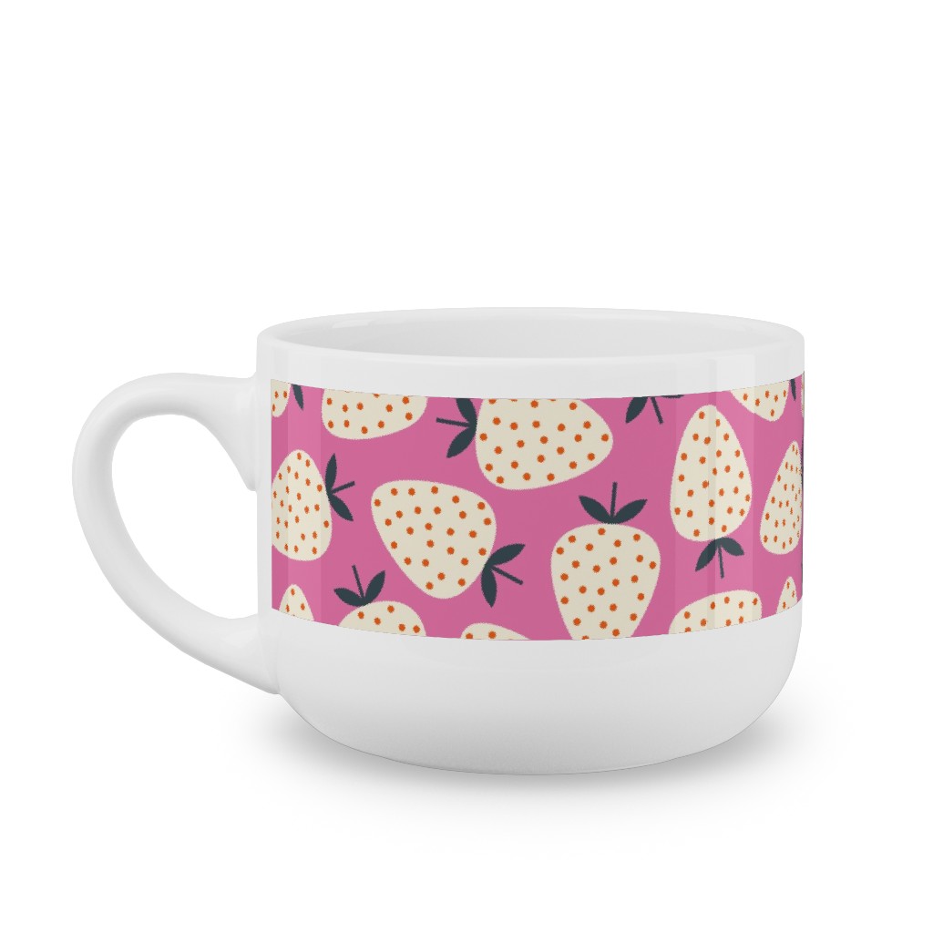 Strawberries - Cream on Pink Latte Mug, White, , 25oz, Pink, Bright Pink
