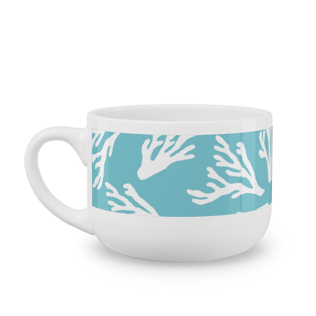 Coral - Turquoise Latte Mug, White, , 25oz, Blue, True Blue
