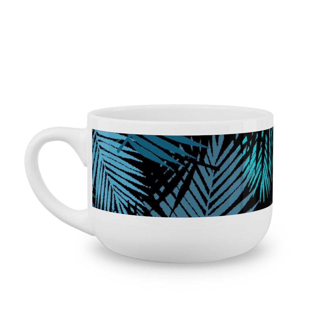 Tropical Leaves - Blue and Green Latte Mug, White,  , 25oz, Blue