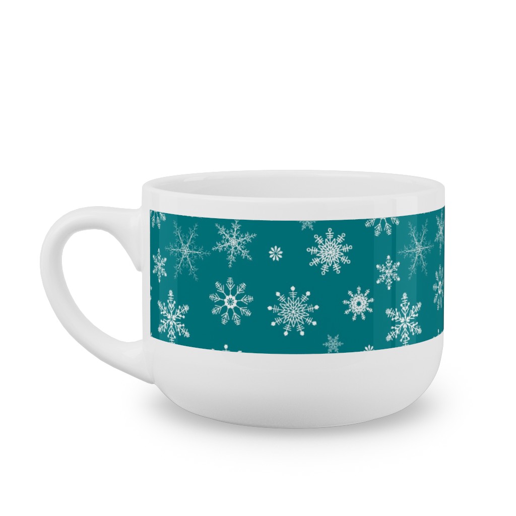 Snowflakes on Emerald Latte Mug, White,  , 25oz, Green