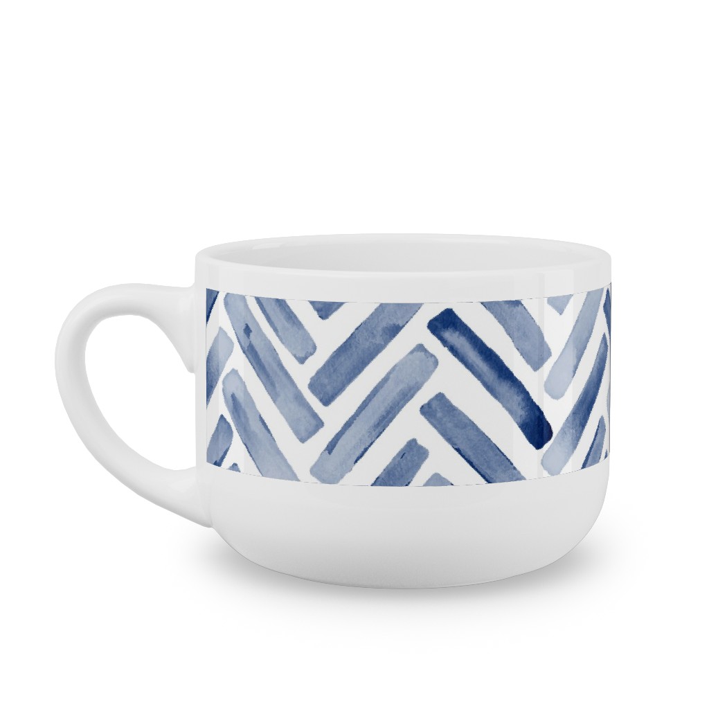 Painted Chevron Herringbone Latte Mug, White, , 25oz, Blue, Ultramarine