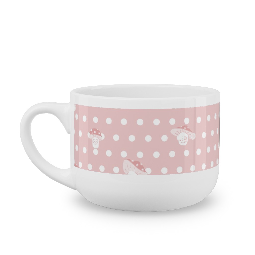 Mushroom and Dots - Pink Latte Mug, White,  , 25oz, Pink