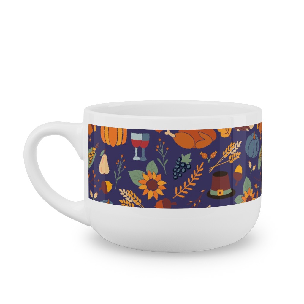 Thanksgiving Table Latte Mug, White,  , 25oz, Multicolor