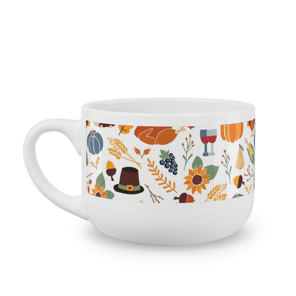 Thanksgiving Table Latte Mug, White, , 25oz, Multicolor, Nutmeg