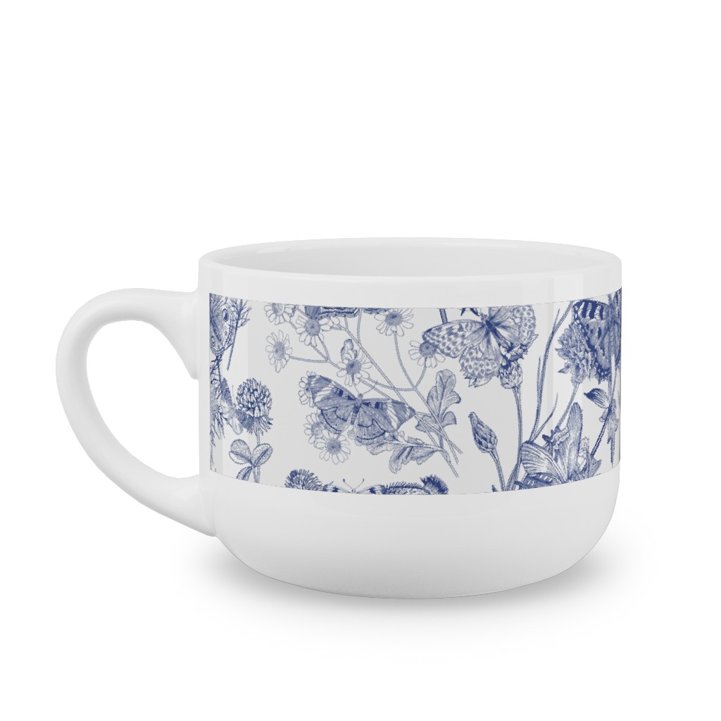 Butterflies and Wild Flowers Latte Mug, White,  , 25oz, Blue