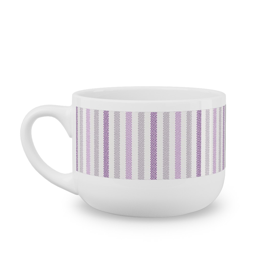 Tricolor French Ticking Stripe - Purple Latte Mug, White,  , 25oz, Purple