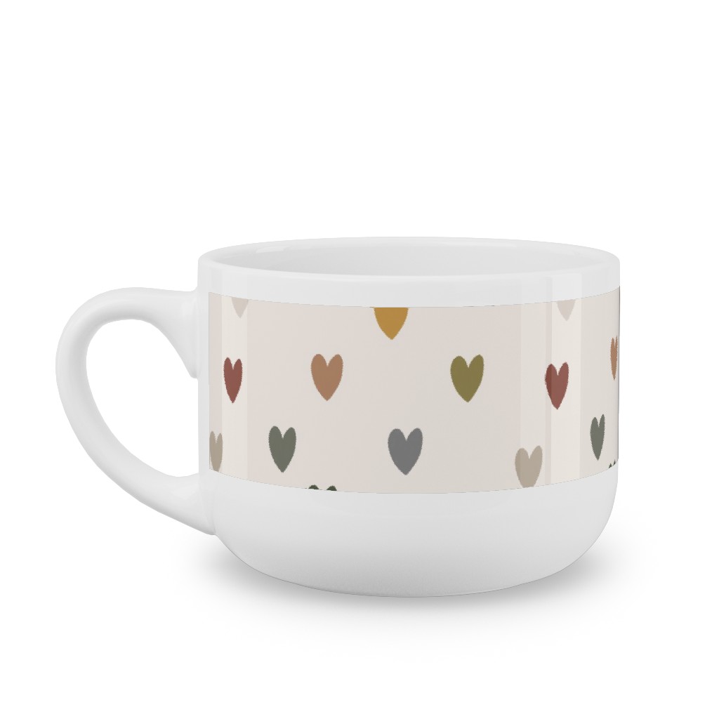 Earthy Colored Hearts - Multi Muted Latte Mug, White, , 25oz, Beige, Pearl