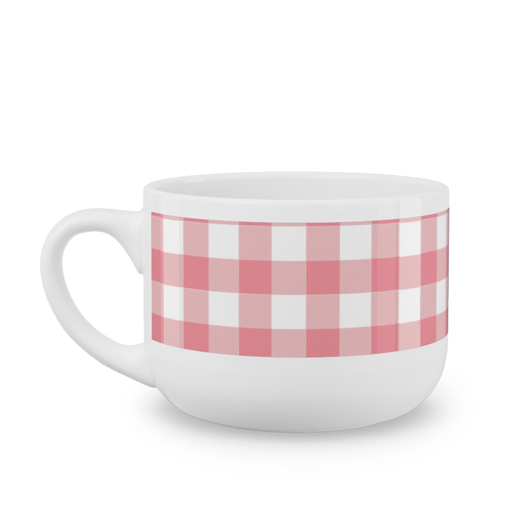 Simple Gingham Latte Mug, White,  , 25oz, Pink