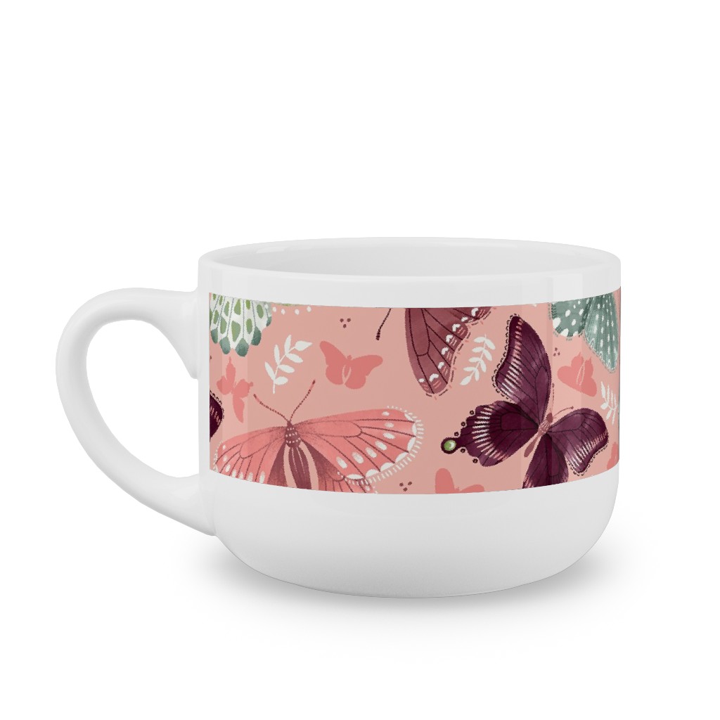 Romantic Butterflies - Pink Latte Mug, White,  , 25oz, Pink