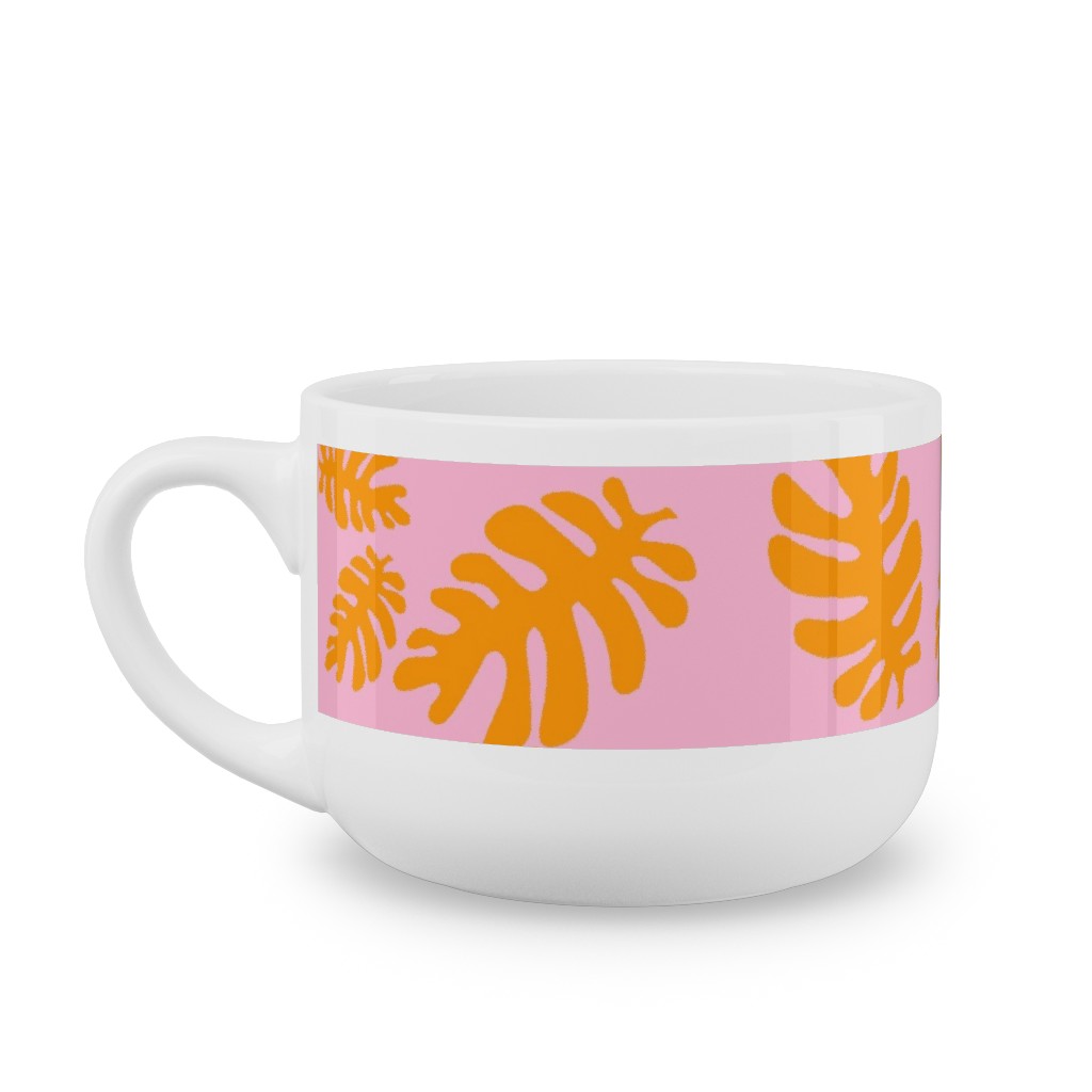 Funky Tropical Leaf - Orange and Blush Latte Mug, White,  , 25oz, Pink