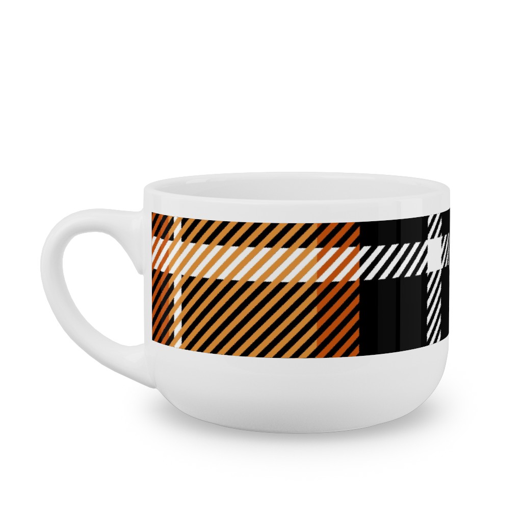 Orange and Black Plaid Latte Mug, White,  , 25oz, Orange
